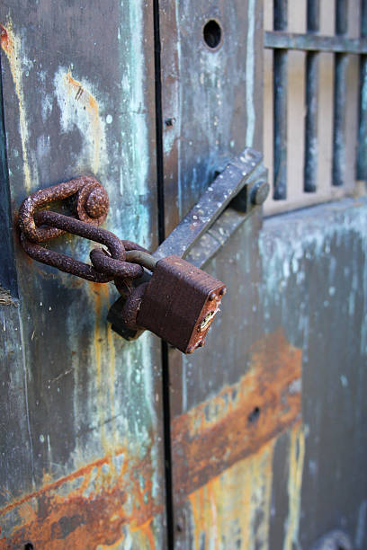 Rusty Old Lock and chain stock photo