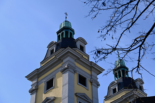 Windows Of Side Wall Of Heilig-Geist-Kirche Clocktower In Munich, Germany