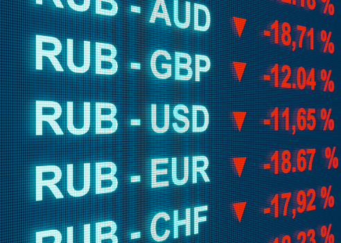 Los tipos de cambio de RUB se desploman a otras monedas como USD, EUR, GBP, JPY, CHF. photo