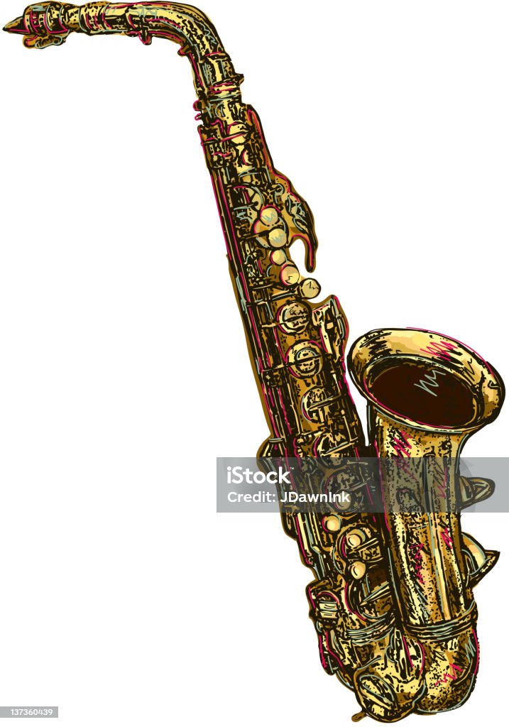 Saksofon na białym tle - Grafika wektorowa royalty-free (Saksofon altowy)