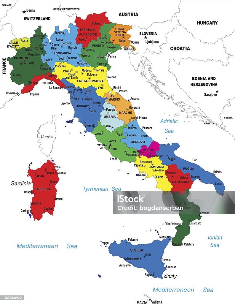 Mapa político de Italia - arte vectorial de Mapa libre de derechos