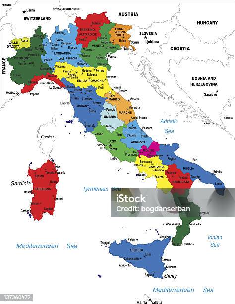 Ilustración de Mapa Político De Italia y más Vectores Libres de Derechos de Mapa - Mapa, Italia, Friuli-Venezia Giulia