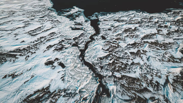 istock Aerial of frozen lake with patterns 1373607985
