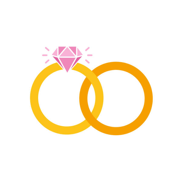 ilustrações, clipart, desenhos animados e ícones de duas alianças de casamento. ícone da proposta de casamento. anel de diamante. aniversário de casamento de casal. joias de noiva. símbolo de engajamento - jewelry white background diamond gift