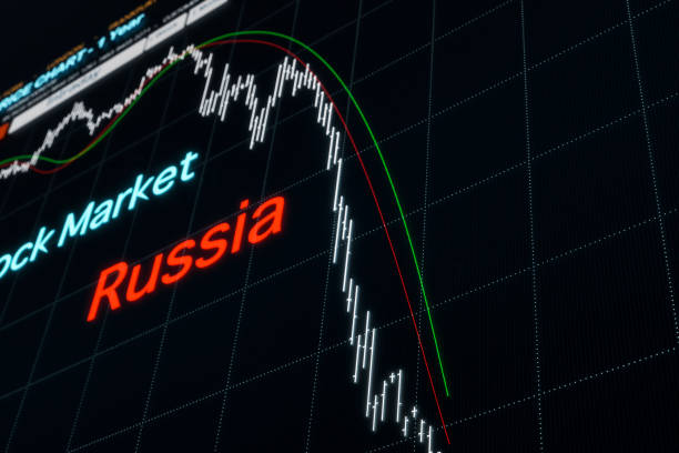 Stock market chart. Russian market collapses because of invasion of Ukraine and the global sanctions against russia. Stock market concept. 3D illustration 2022 russian invasion of ukraine stock pictures, royalty-free photos & images
