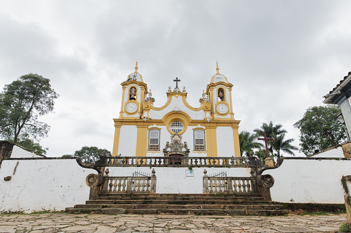 The little town with colourful streets called Murillo Tolima in Colombia, Main square and the church in a sunny day.