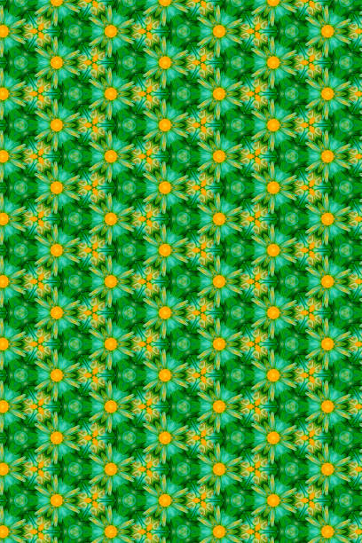 A colorful repeat pattern background of winter aconites in flower