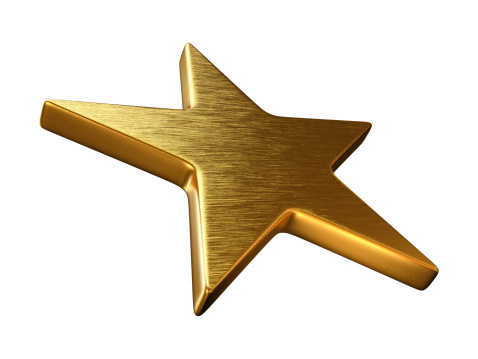 Gold Star in Perspective. Isolated on white. 3D render.