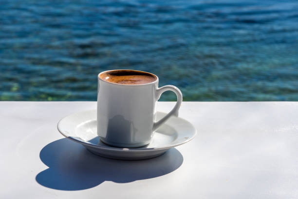 Turkish coffee cup, sea background