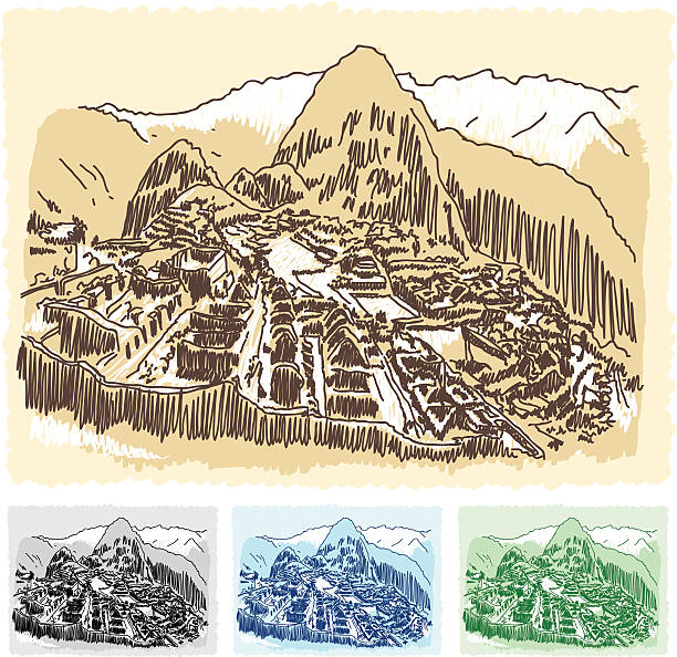 Machu Picchu Sketch The Ruins of Machu Picchu in sketch style. Include AI, PDF and CDR files. Each color in a separated layers (easy to change colors).  inca stock illustrations