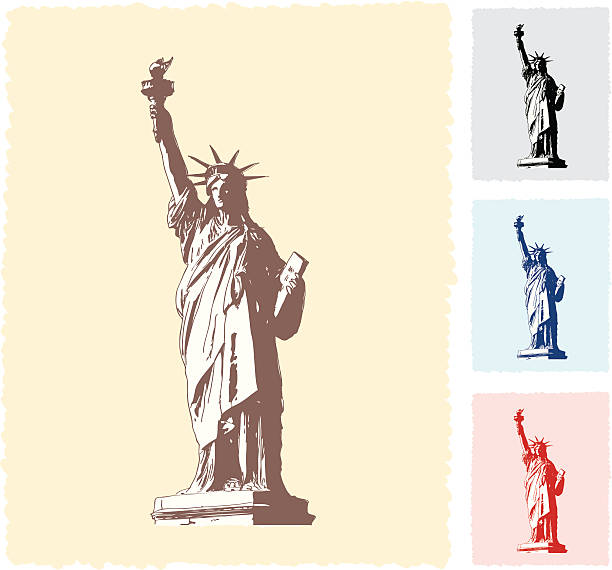 illustrazioni stock, clip art, cartoni animati e icone di tendenza di statua della libertà schizzo - statue of liberty