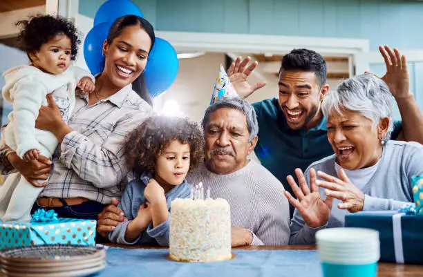 Photo of Shot of a little boy celebrating his birthday with his family at home