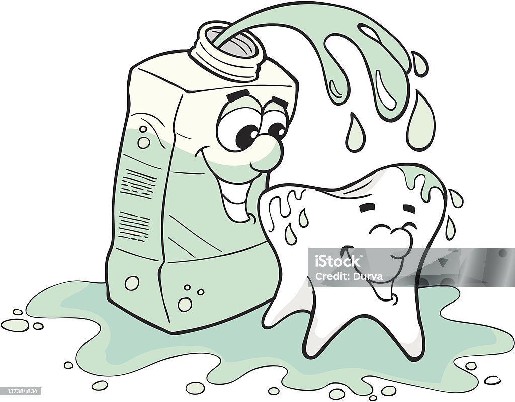 Tooth and Mouthwash A cartoon of human tooth taking shower with mouthwash Mouthwash stock vector