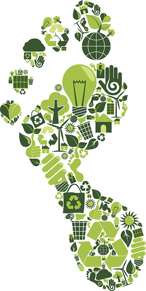 Montage of environmental icons to create a carbon footprint concept.  Each icon is grouped for easy editing and use of individual icons.  AI8 file.