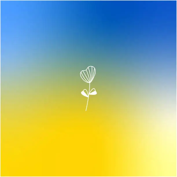 Vector illustration of Blue and yellow smooth gradient background with one heart shaped flower. Abstract Flag of Ukraine