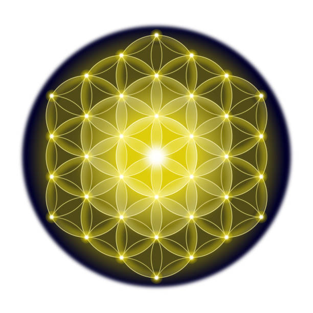 istock Golden Flower of Life on a black, circle shaped background 1373852384