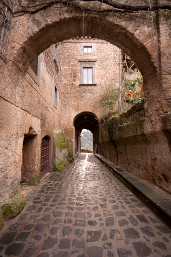 The road to exit from Civita di Bagnoregio, Italy