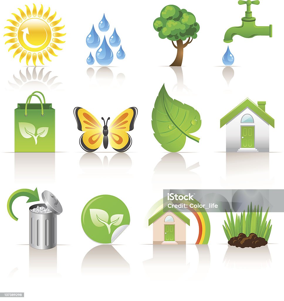 Ecology icons Set of 12 colorful ecology icons Bag stock vector