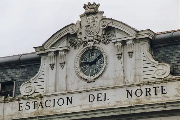 The clock of the northern railway station of Madrid / Spain.
