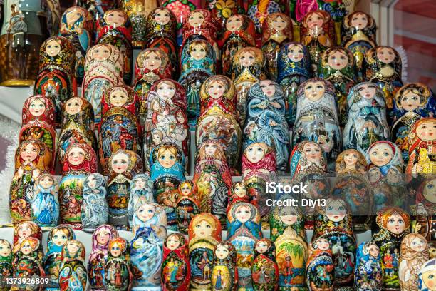 Lot Of Traditional Nesting Dolls Or Russian Matryoshka Most Popular Souvenir From Russia Stock Photo - Download Image Now