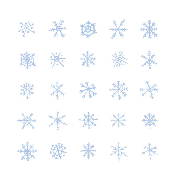 A set of blue snowflakes. Drawing in a doodle. Vector Illustration by hand. Set of blue snowflakes. Drawing in a doodle. Vector Illustration by hand. snowflake shape drawings stock illustrations