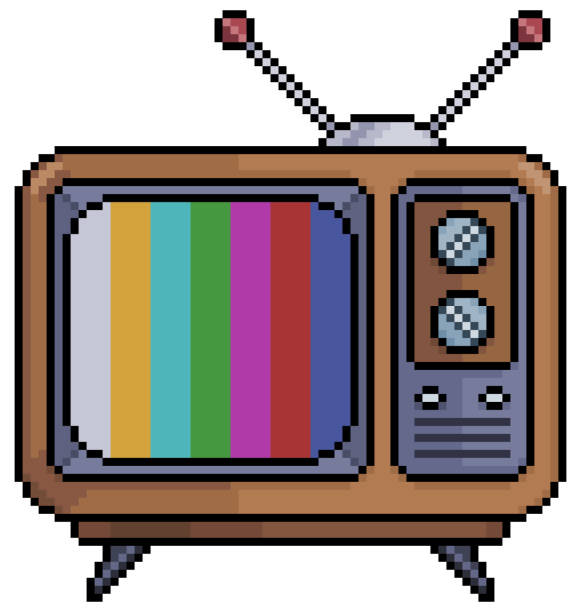 Pixel art old television icon for 8bit game Pixel art old television vector icon for 8bit game on white background old tv stock illustrations