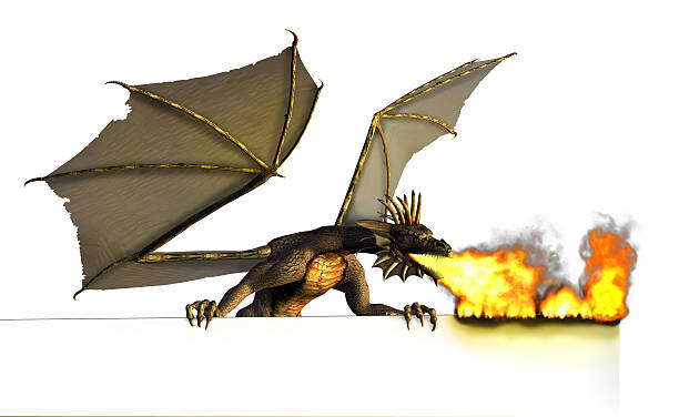 istock Dragon Burning Blank Sign - on white 137398685