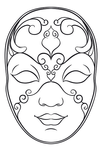 Frontal view of beautiful female Volto mask to coloring