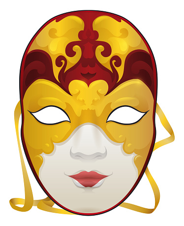 Red and golden Volto mask for Venetian Carnival