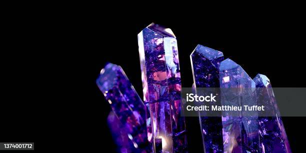 Blue And Purple Gemstones Isolated On Black 3d Computer Generated Image Stock Photo - Download Image Now