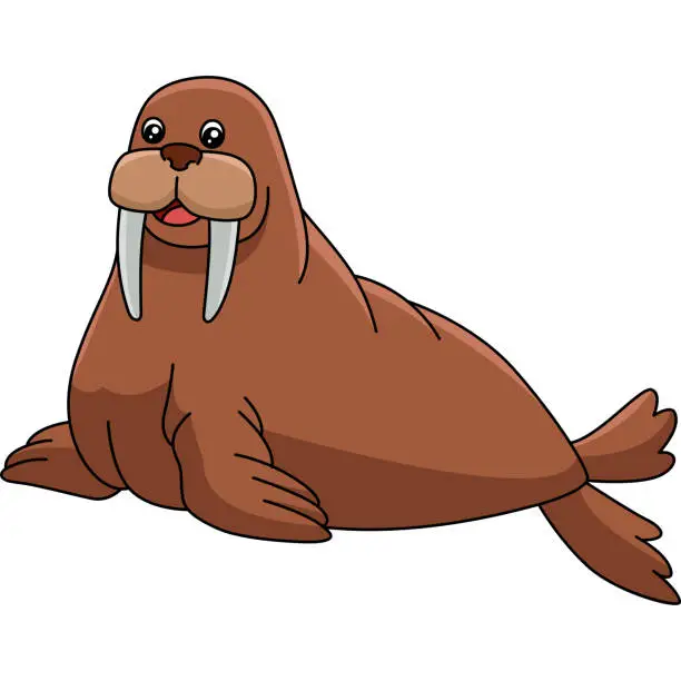 Vector illustration of Walrus Cartoon Clipart Animal Illustration