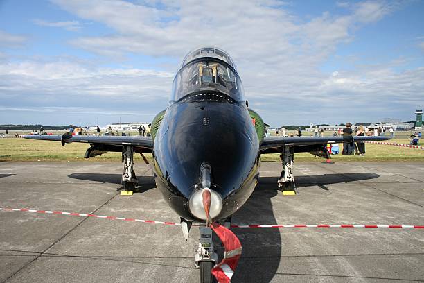 Nose view of BAE Hawk jet plane, displayed at an airshow