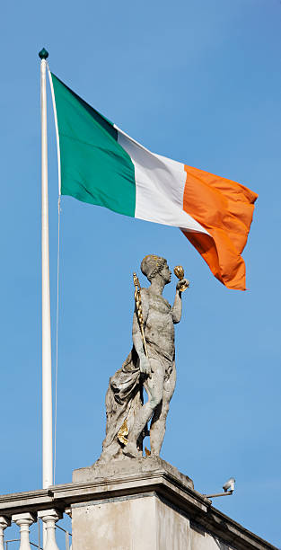 Irish Flag and Statue _ Dublin stock photo