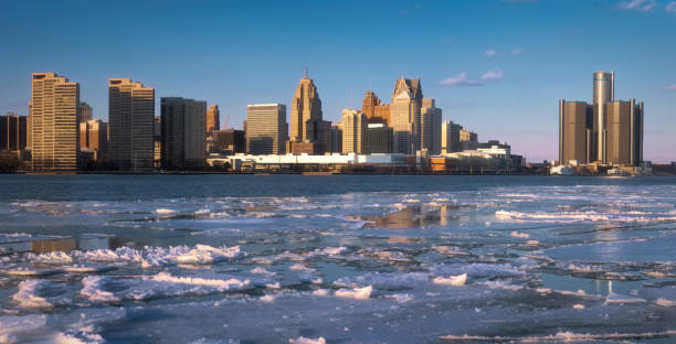 istock Detroit, Michigan - Winter Skyline at Sunset 1374085075