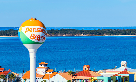 The iconic water tower at Pensacola Beach, Florida.  The tower, no longer in use, is owned by the municipality and is considered a local city \