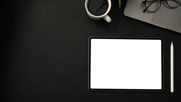 istock Top view, Modern business office desk with portable tablet 1374116570