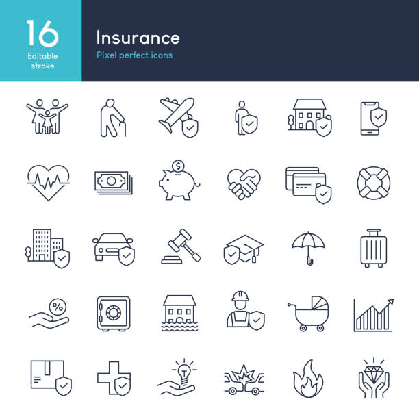 bildbanksillustrationer, clip art samt tecknat material och ikoner med insurance - set of thin line icon vector - bilförsäkring
