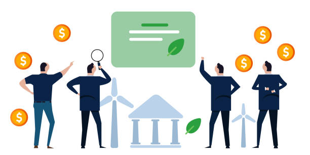green bond investor analysieren investitionsrendite in grünes öko nachhaltiges projekt impact investing - flussufer sonne stock-grafiken, -clipart, -cartoons und -symbole