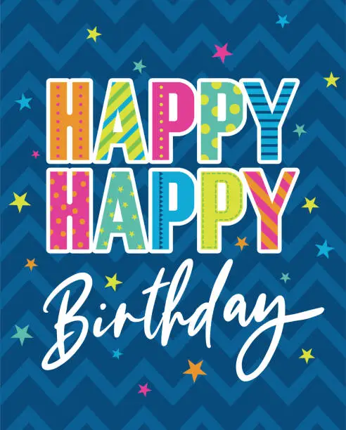Vector illustration of birthday greeting card with blue chevron pattern design