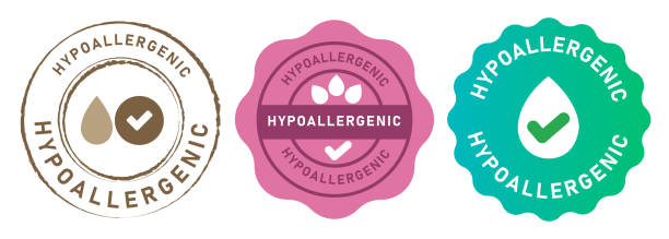 Hypoallergenic allergen free tested seal icon image stamp emblem tag for beauty product packaging for skin sensitive Hypoallergenic allergen free tested seal icon image stamp emblem tag for beauty product packaging for skin sensitive vector hypo stock illustrations