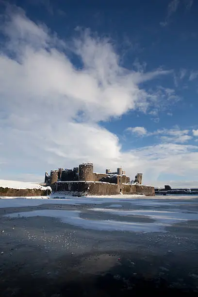 Photo of Caerphilly Castle in the Snow