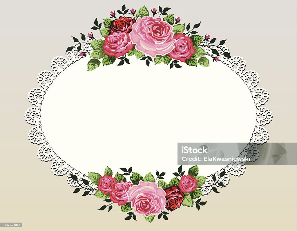 Vintage roses bouquet frame Vintage roses bouquet vector illustration with lace frame and space for your text or design, invitation template Border - Frame stock vector