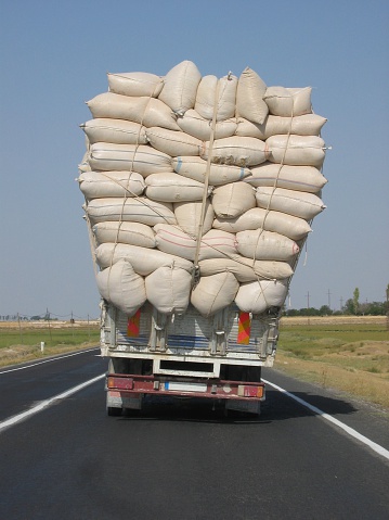 Overloaded turkish truck driving on the road