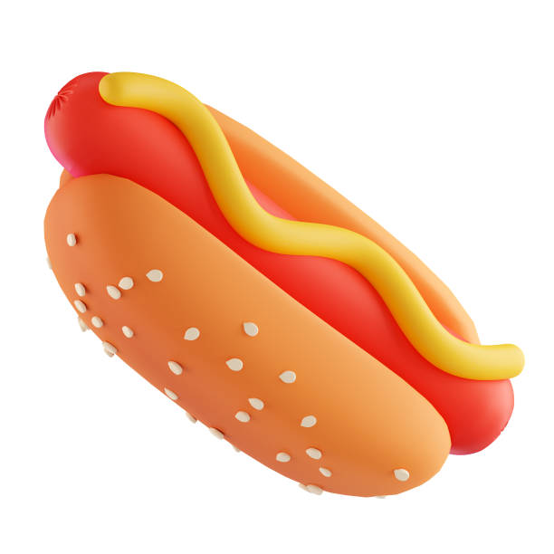 istock Hot Dog trendy illustration on white background. 3D rendering. 1374211932