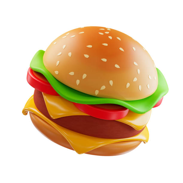 hamburger trandy illustration auf weißem hintergrund. 3d-rendering. - burger isolated lettuce tomato stock-fotos und bilder