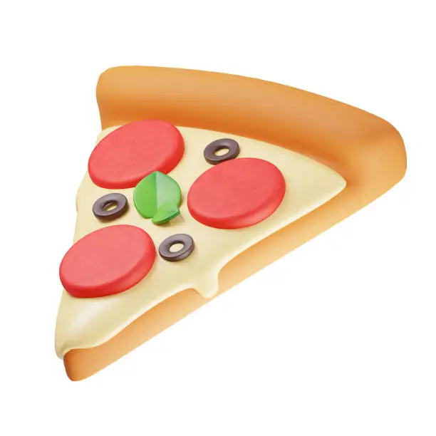 Photo of Slice of pizza trendy illustration on white background. 3D rendering.