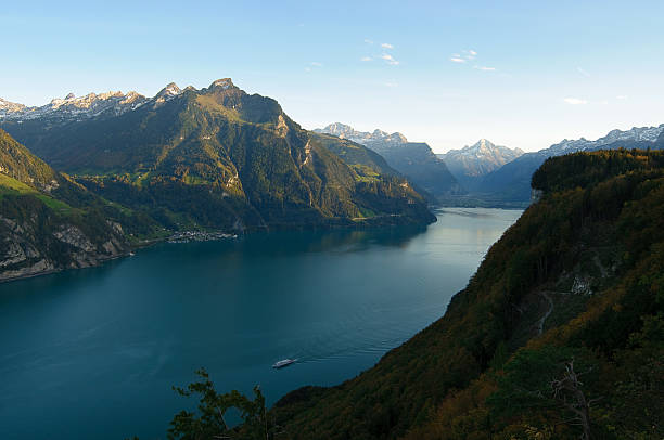 Ferry coming to Rutli port on the Lucerne lake