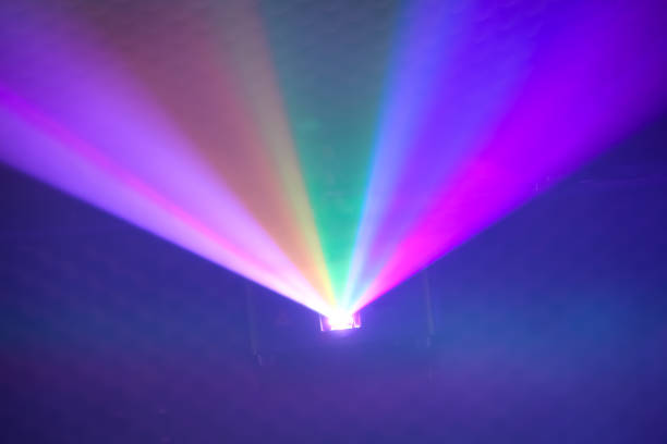 istock Rainbow color disco rays beams background of spotlight sparkle on dark background in night club(white blue green ) 1374281206