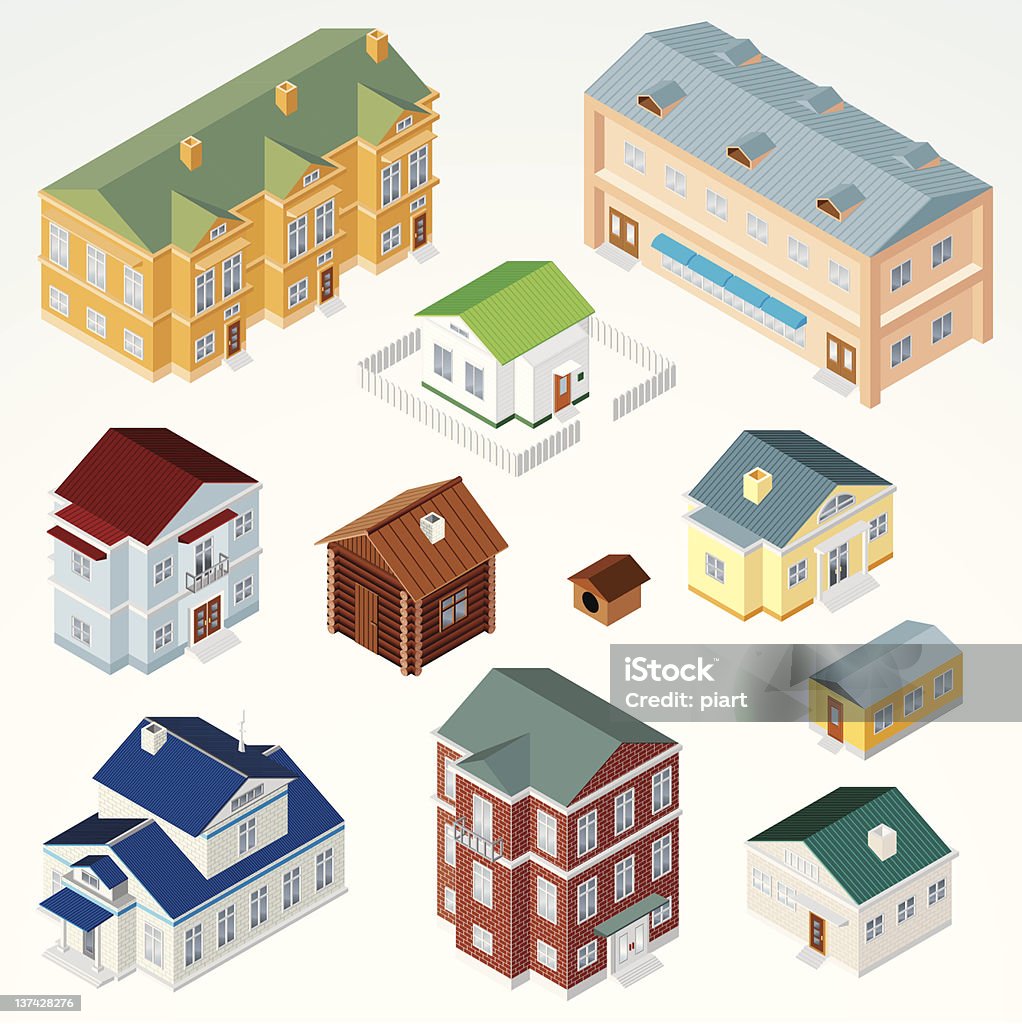 Isométricos casas, Dwellings, en las cabinas - arte vectorial de Proyección isométrica libre de derechos