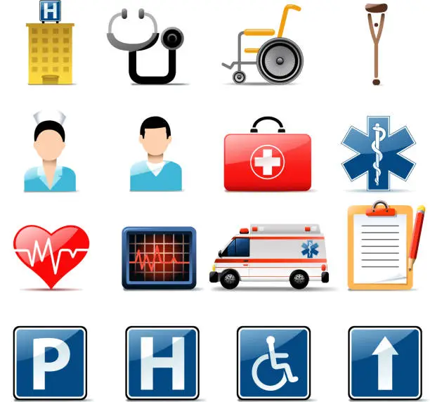 Vector illustration of Set of hospital and healthcare icons